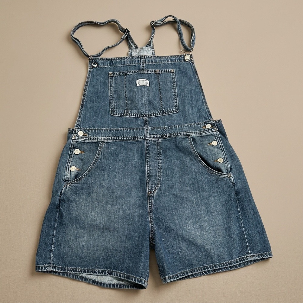 Levi's Denim Shortalls Womens XL Blue Jean Overalls 100% Cotton Missing Button